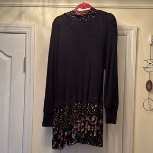 Free People Black Mock Neck Long Sleeve Sweater Dress